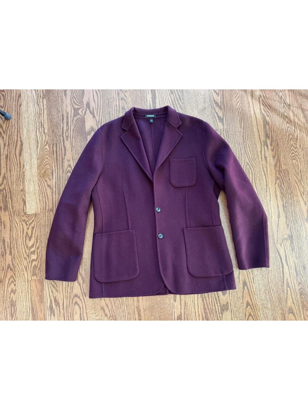 Mens EXPRESS Maroon Slim Felted Wool Blend Hand Finished Blazer SZ LARGE Maroon
